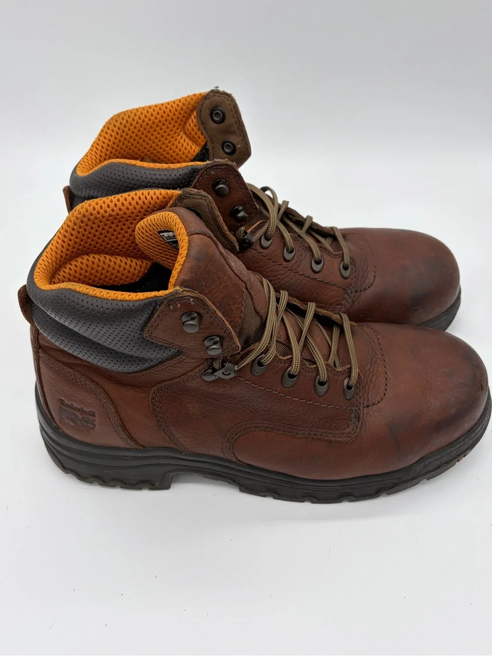 Timberland PRO Brown Leather Work Boots with Orange Lining